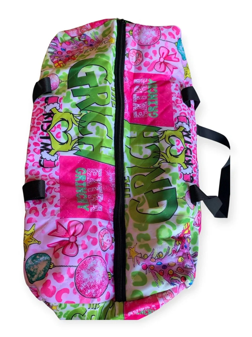 The Grinch Pink Duffle Bag with Black Straps